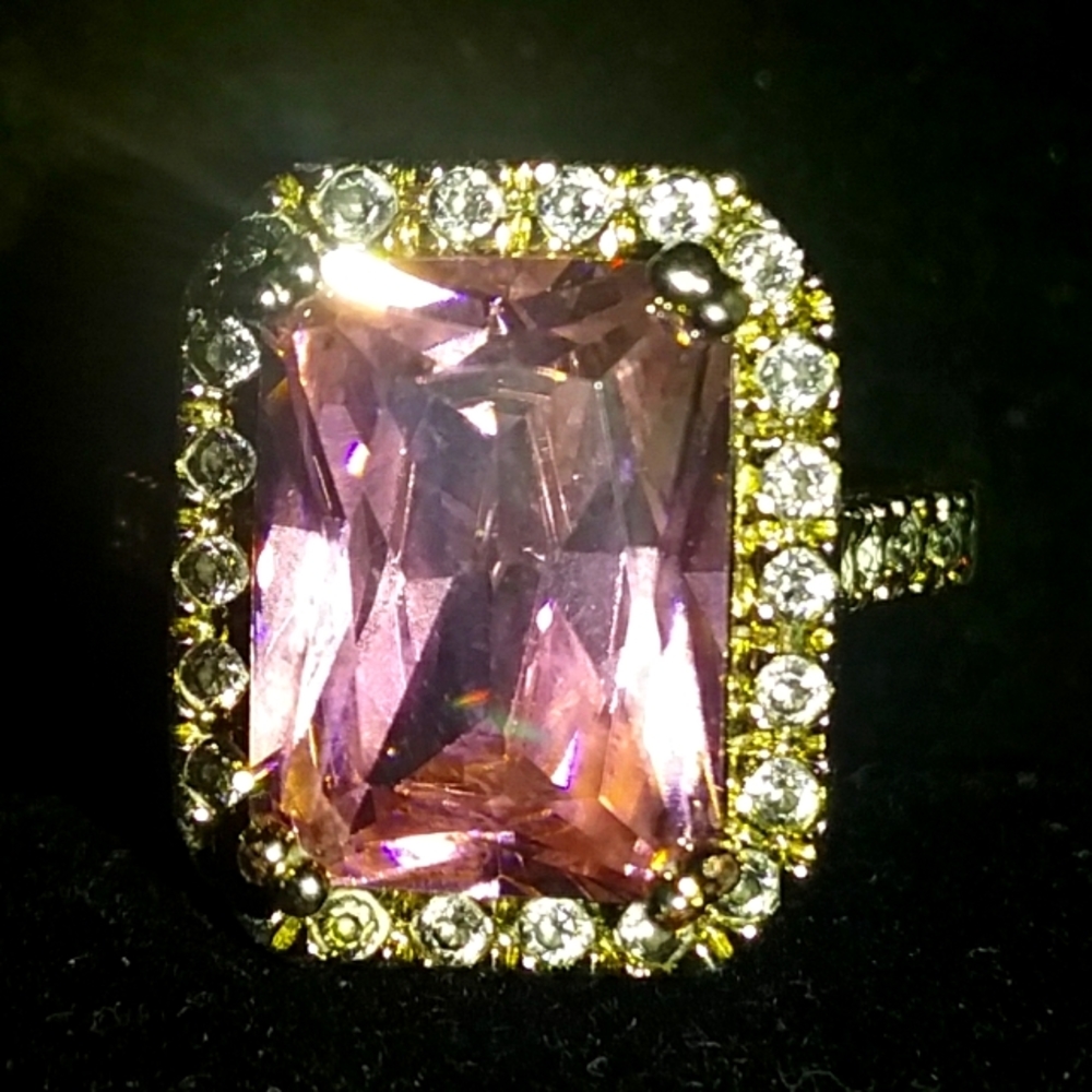 Genuine Pink Topaz  & Diamond Accents Gold .925 Stamped  Size 8.5 Ring Stunning